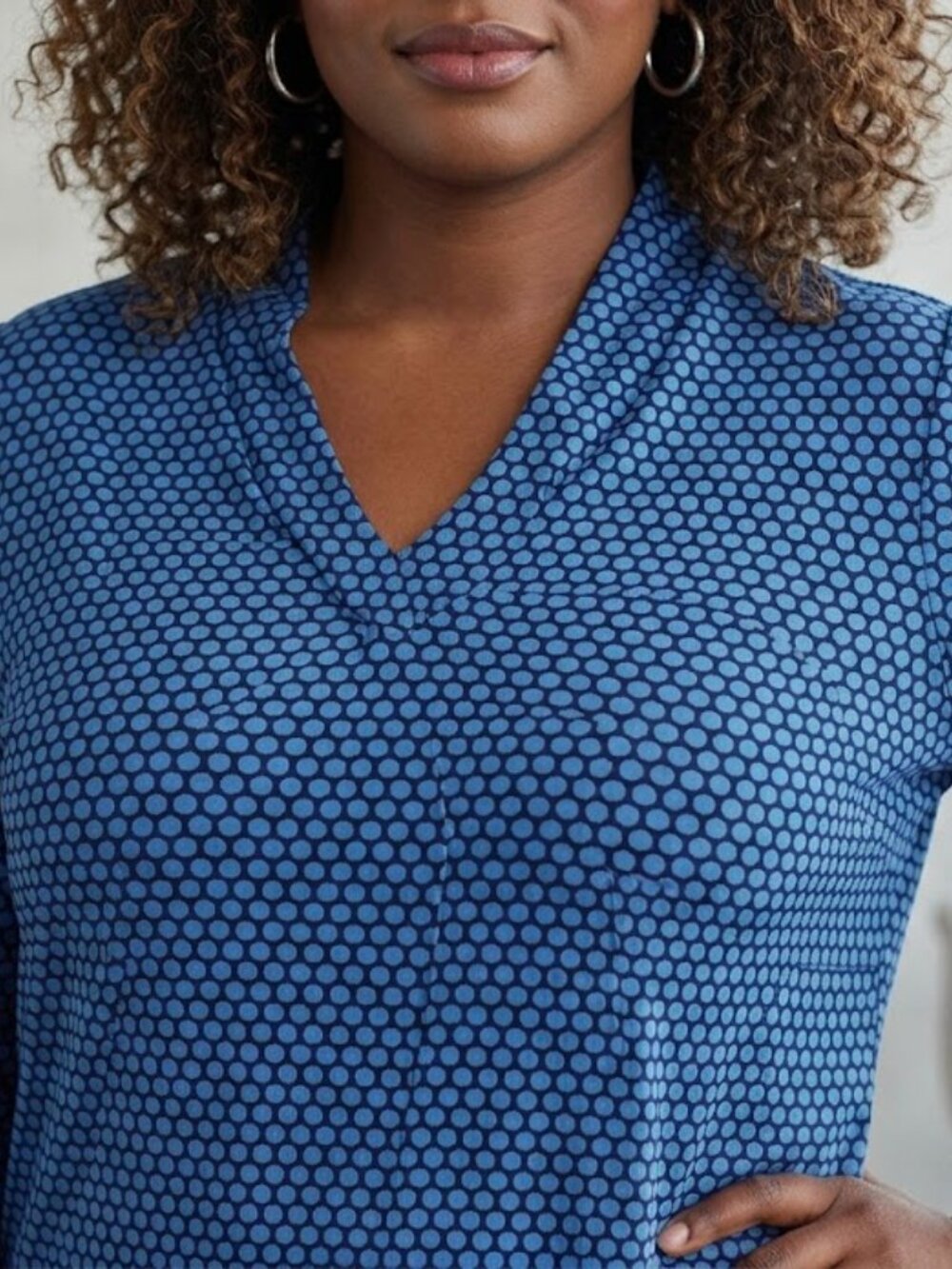 Worthington Woman Blue Honeycomb 3/4 Sleeve V-Neck Office Top Plus Size 1X
